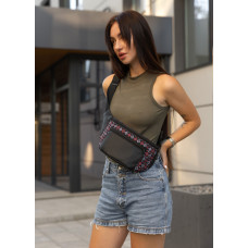 Большая женская сумка на пояс бананка Sambag Tirso Max черная принт 38 × 17 × 6 см (80341148)