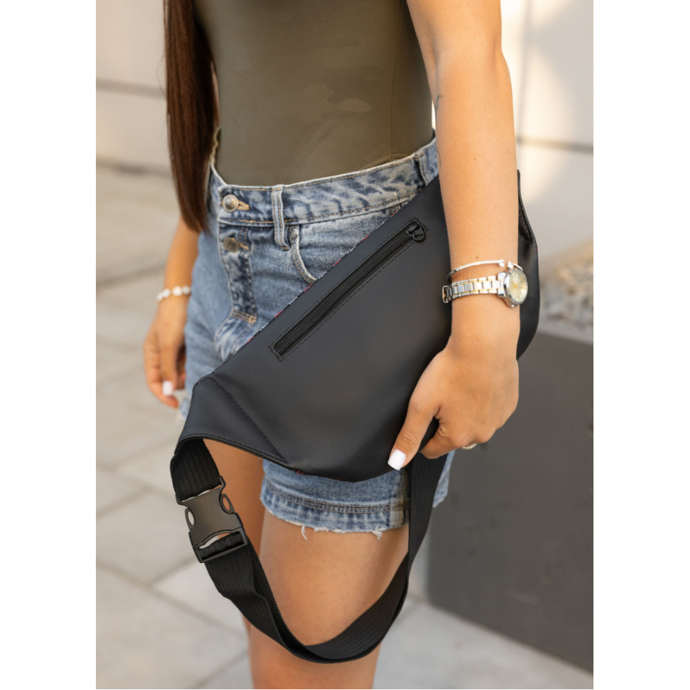 Велика жіноча сумка на пояс бананка Sambag Tirso Max чорна принт 38 × 17 × 6 см (80341148)