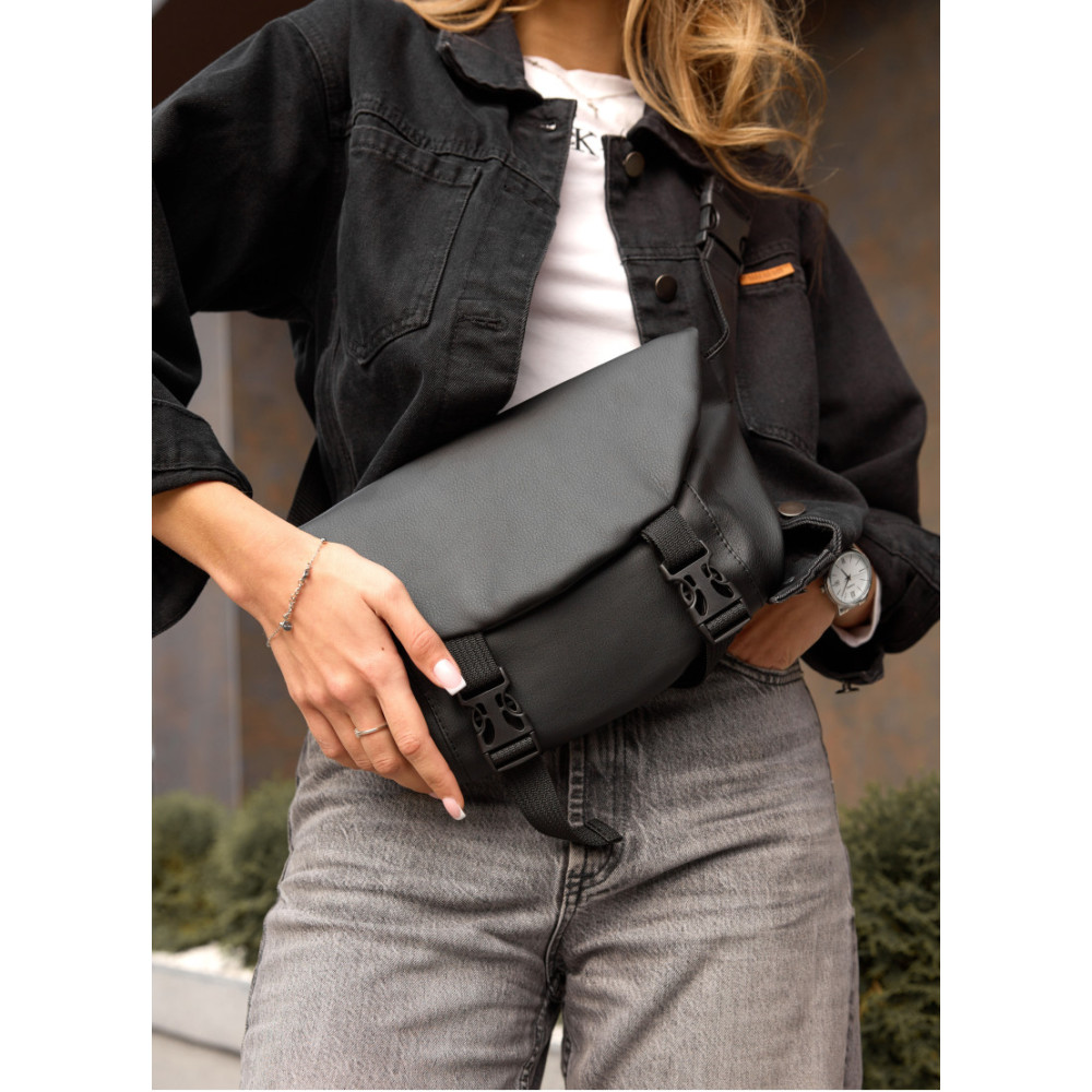 Женская сумка бананка Sambag Tirso Zard черная 33 × 22 × 7 см (80551001)