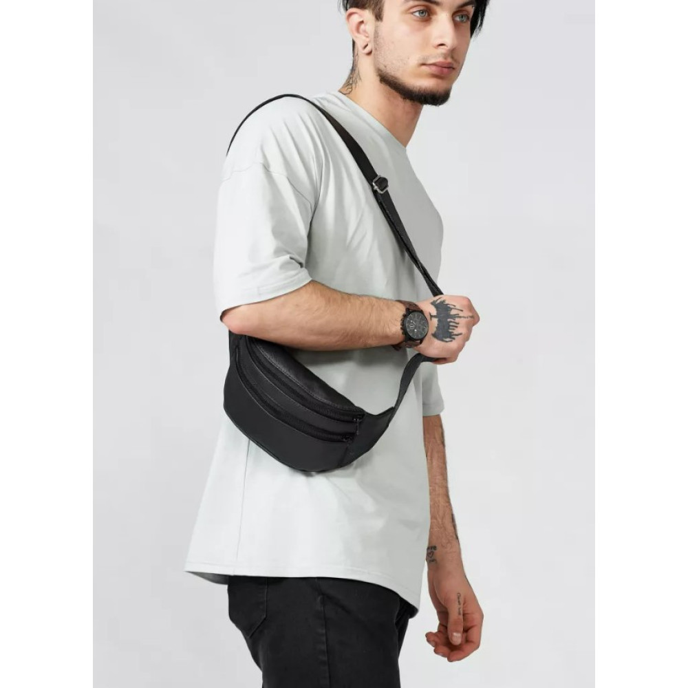 Чоловіча шкіряна сумка бананка Sambag Tirso BTTm чорна 31 × 12 × 5 см (81338001m)