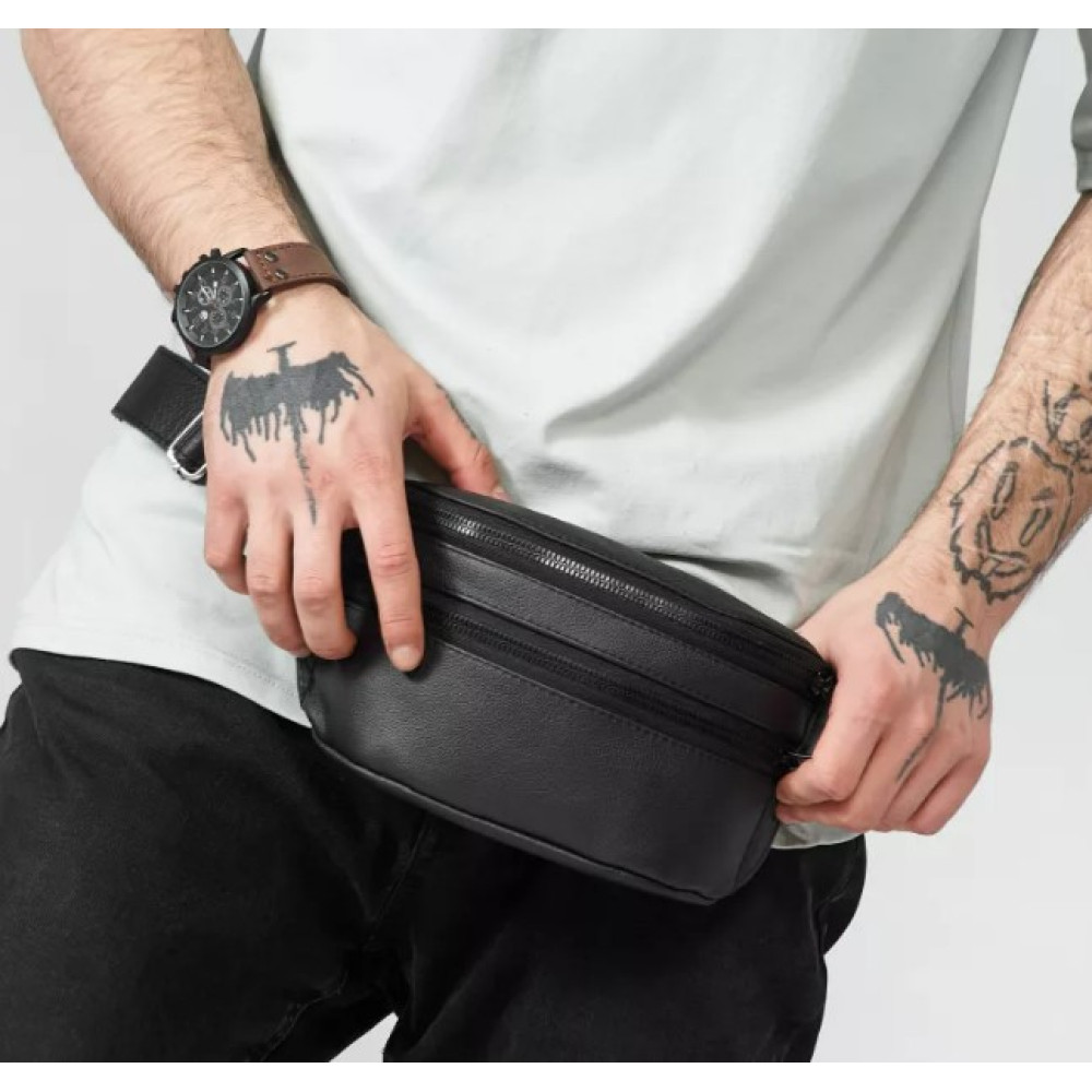 Чоловіча шкіряна сумка бананка Sambag Tirso BTTm чорна 31 × 12 × 5 см (81338001m)