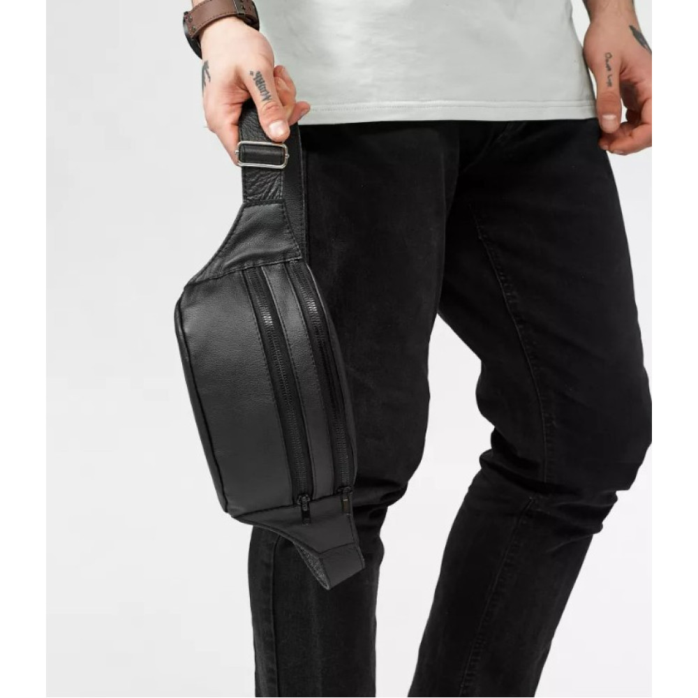 Чоловіча шкіряна сумка бананка Sambag Tirso BTTm чорна 31 × 12 × 5 см (81338001m)