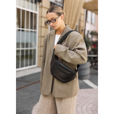 Большая женская кожаная сумка бананка Sambag Tirso Max черная 38×17×6 см (81341101)