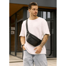 Большая мужская кожаная сумка на пояс бананка Sambag Tirso Max черная 38×17×6 см (81341101m)