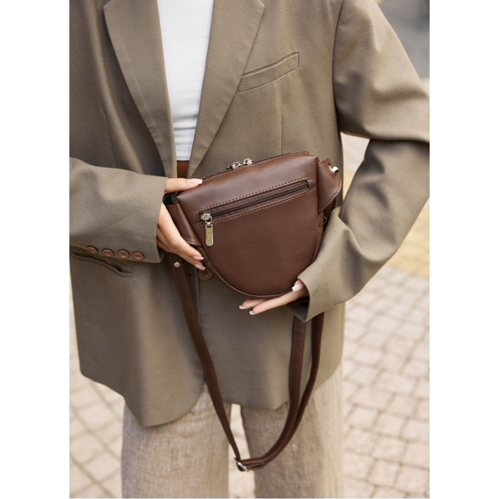 Женская кроссоди сумка бананка Sambag Sofi шоколад 20×18×5 см (88193020)