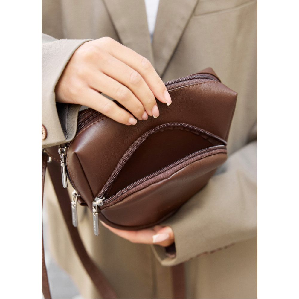 Женская кроссоди сумка бананка Sambag Sofi шоколад 20×18×5 см (88193020)