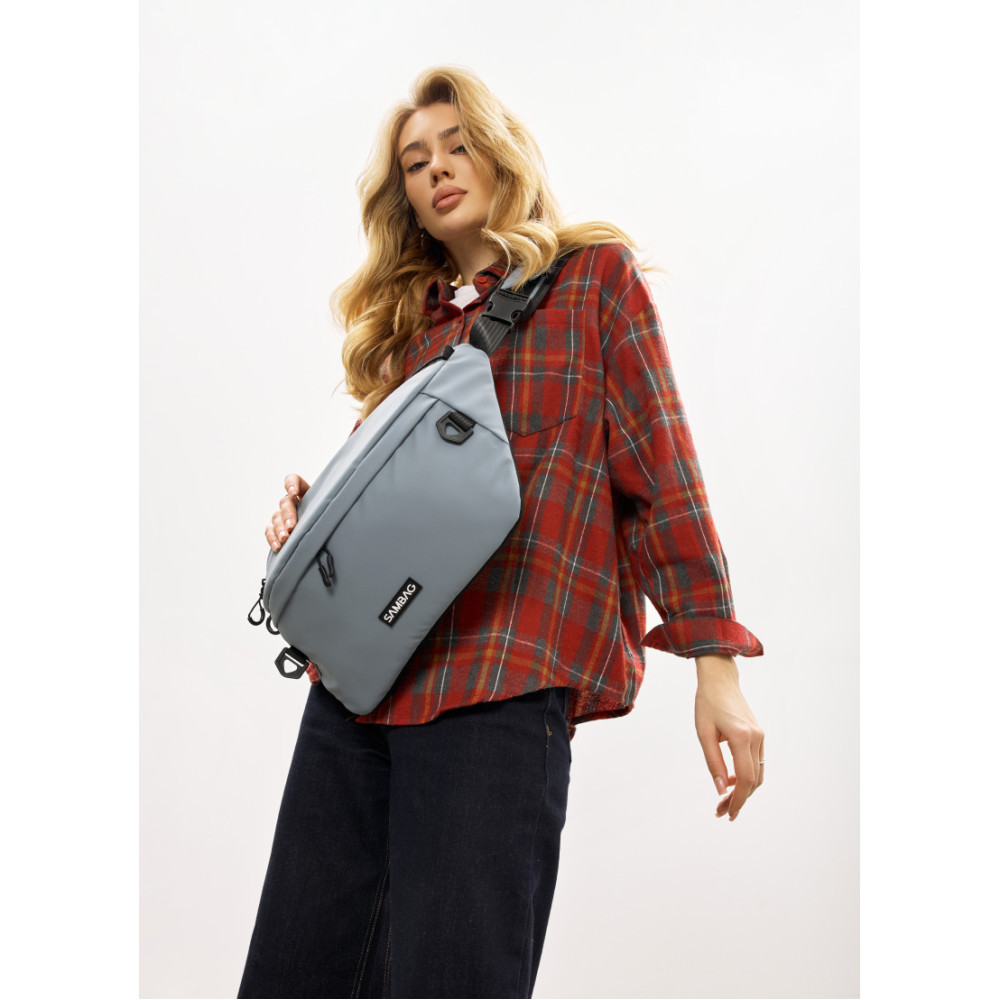 Женская сумка-бананка под ноутбук Sambag Urban Laptop голубая 46×26 см (51411010)