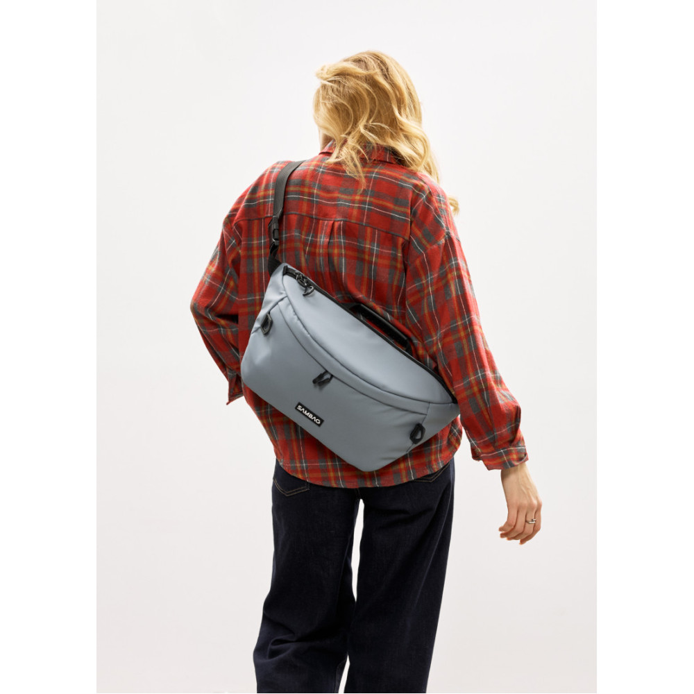 Женская сумка-бананка под ноутбук Sambag Urban Laptop голубая 46×26 см (51411010)