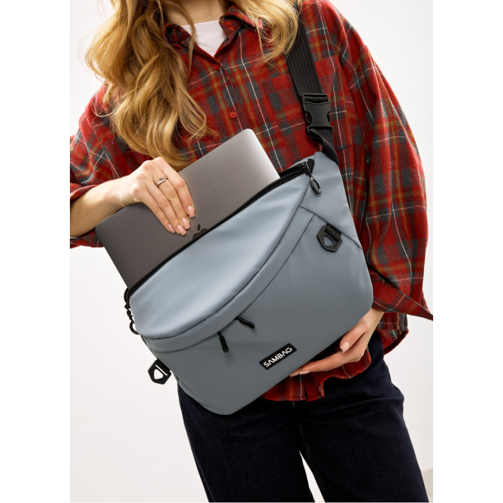 Женская сумка-бананка под ноутбук Sambag Urban Laptop голубая 46×26 см (51411010)