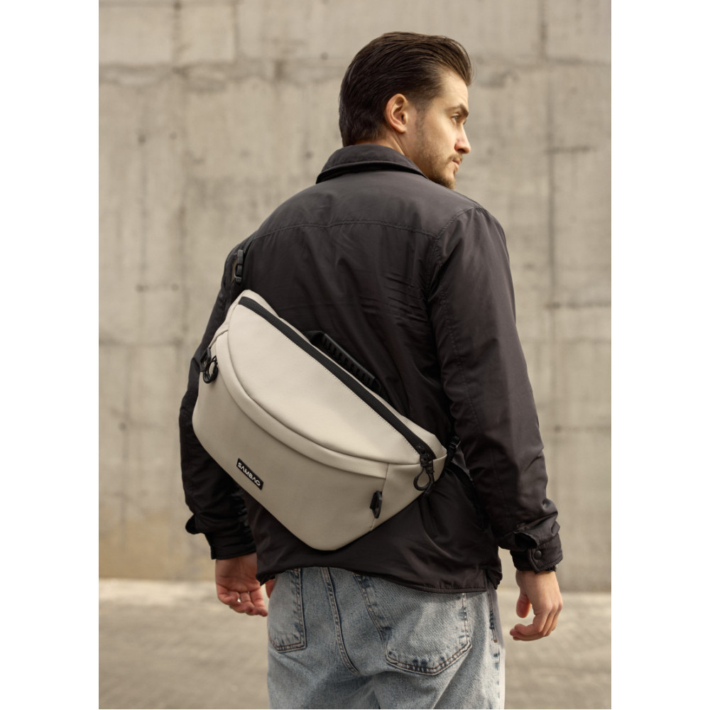 Чоловіча cумка-бананка під ноутбук Sambag Urban Laptop тепло-сіра 46 × 26 см (51411030m)