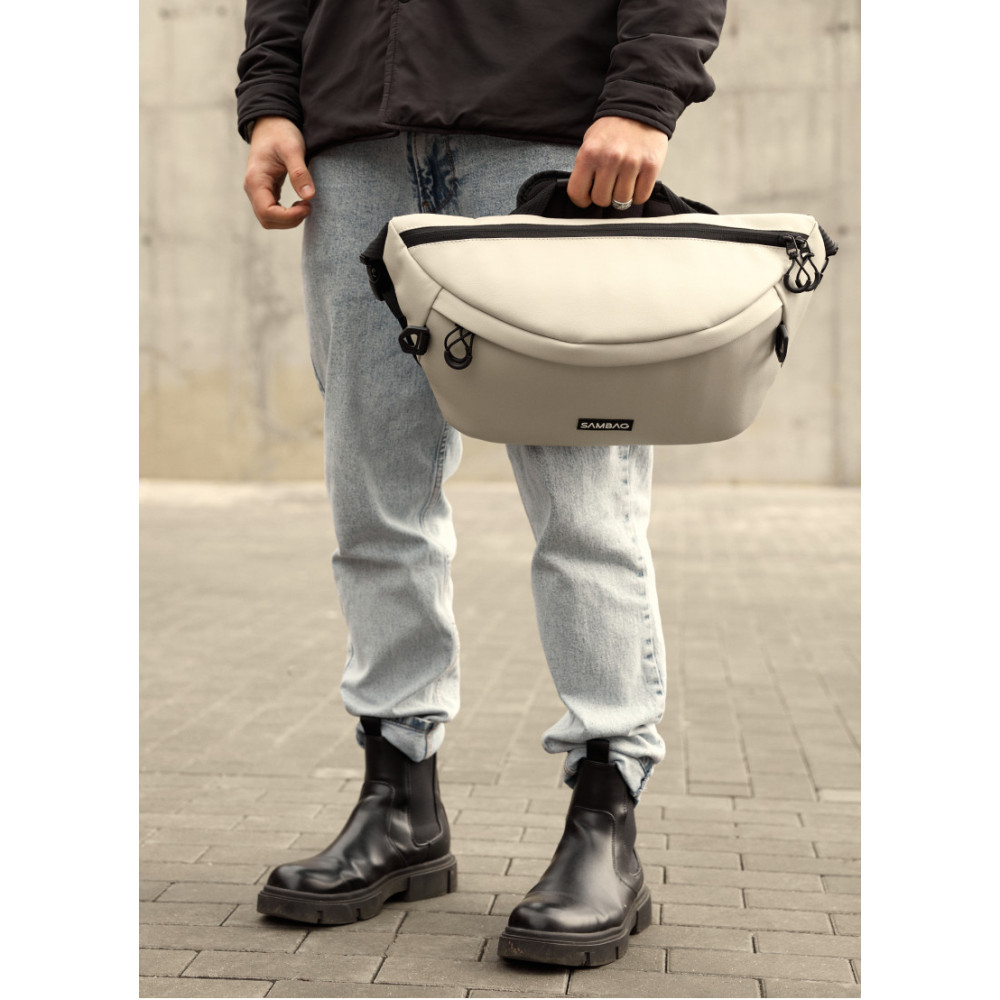 Чоловіча cумка-бананка під ноутбук Sambag Urban Laptop тепло-сіра 46 × 26 см (51411030m)
