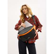 Женская сумка-бананка под ноутбук Sambag Urban Laptop черно-оранжевая 46×26 см (51411129)