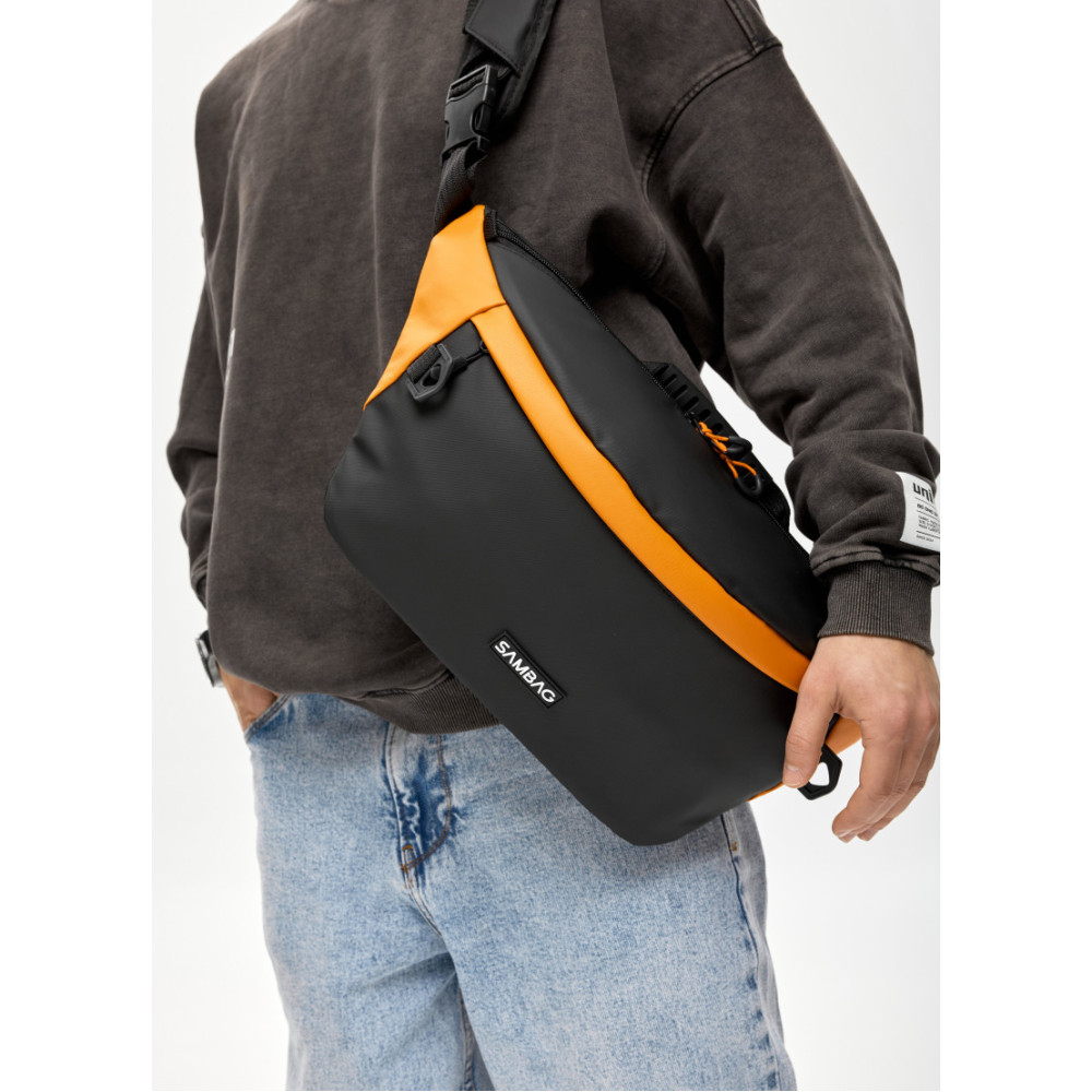 Мужская сумка-бананка под ноутбук Sambag Urban Laptop черно-оранжевая 46×26 см (51411129m)