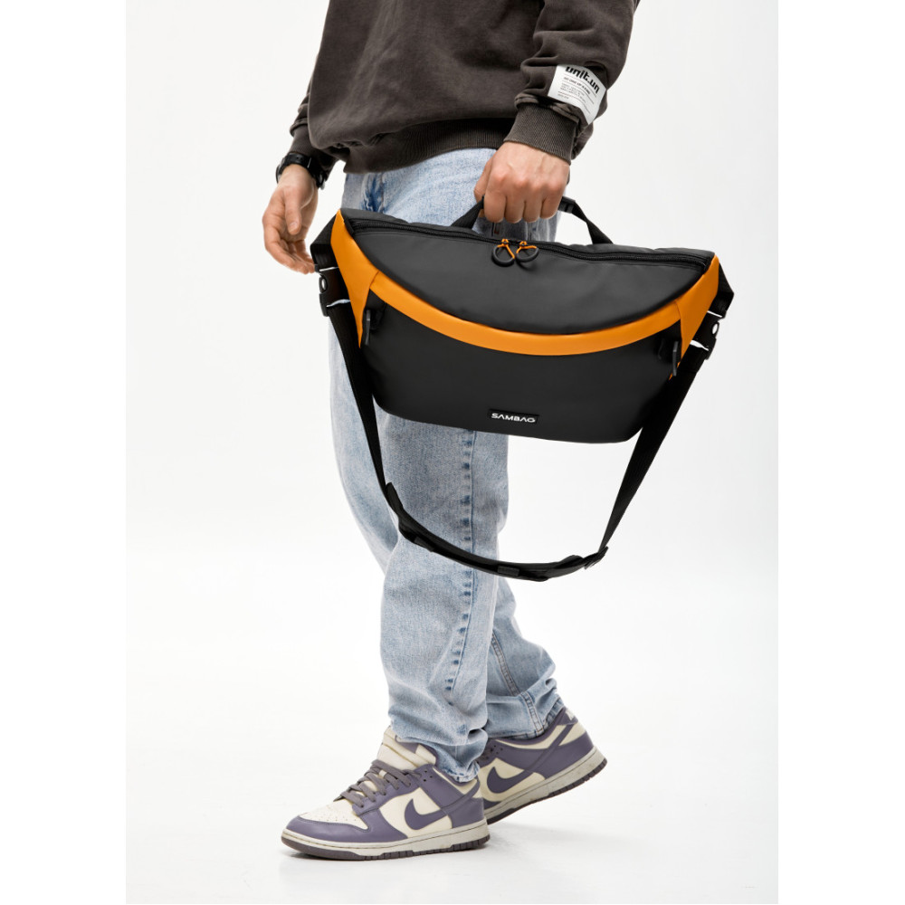 Мужская сумка-бананка под ноутбук Sambag Urban Laptop черно-оранжевая 46×26 см (51411129m)