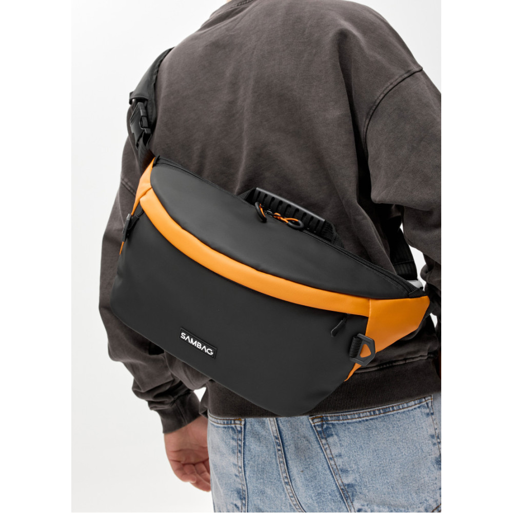 Мужская сумка-бананка под ноутбук Sambag Urban Laptop черно-оранжевая 46×26 см (51411129m)