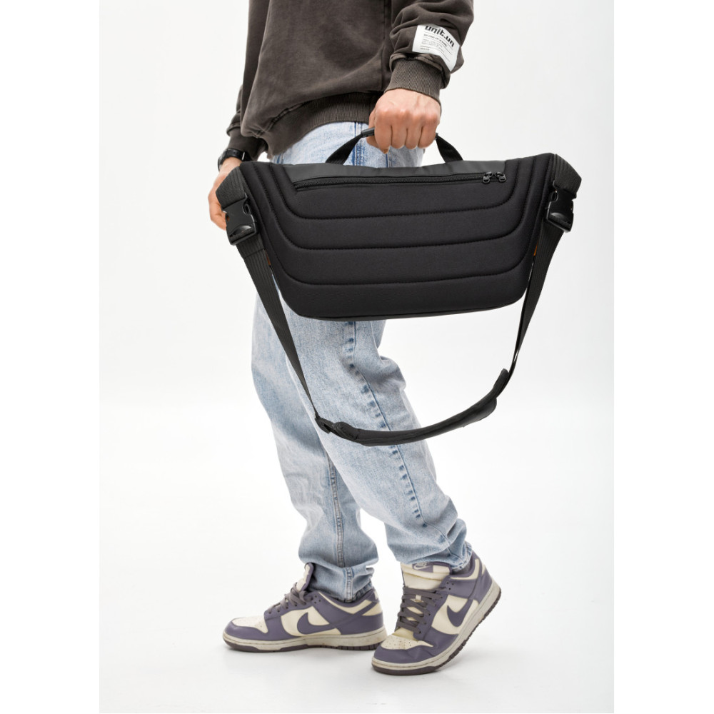 Мужская сумка-бананка под ноутбук Sambag Urban Laptop черно-оранжевая 46×26 см (51411129m)