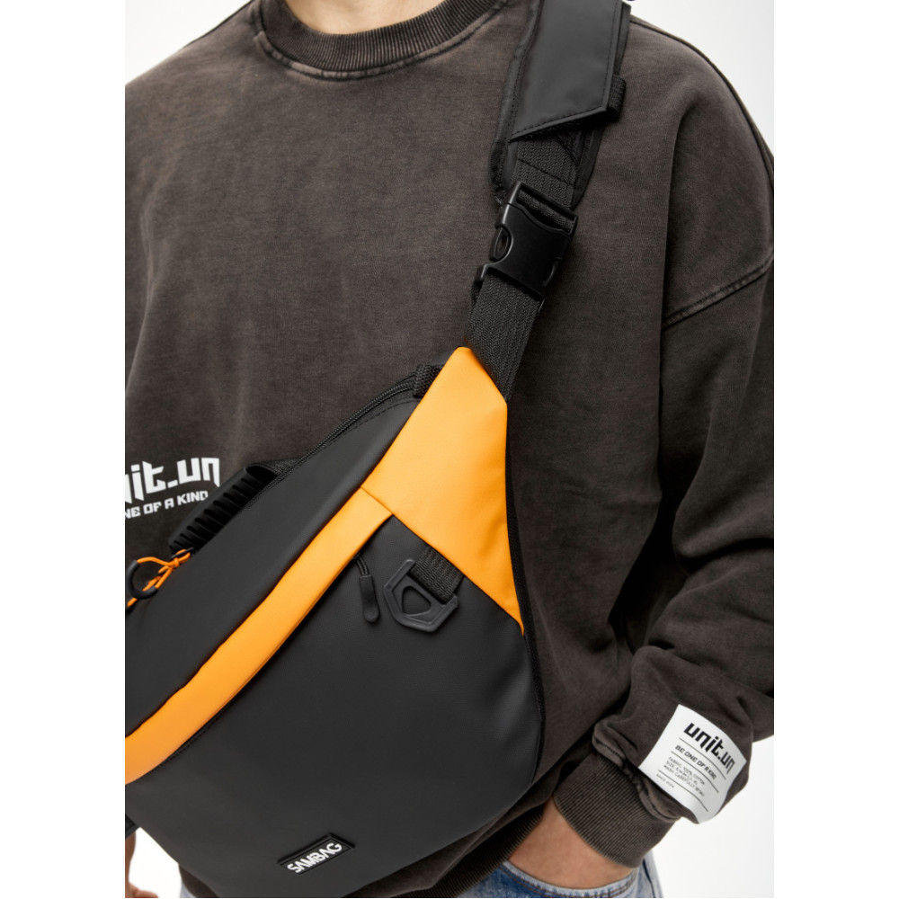 Мужская сумка-бананка под ноутбук Sambag Urban Laptop черно-оранжевая 46×26 см (51411129m)