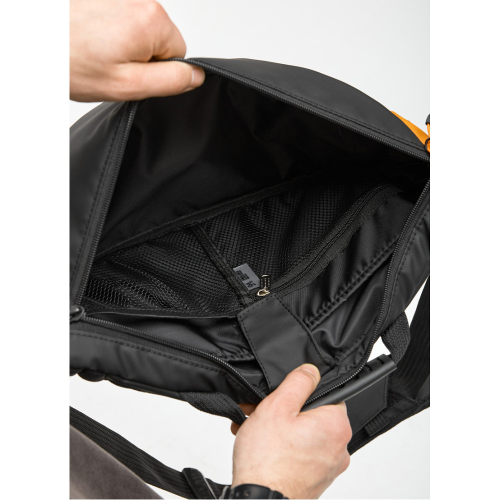 Мужская сумка-бананка под ноутбук Sambag Urban Laptop черно-оранжевая 46×26 см (51411129m)