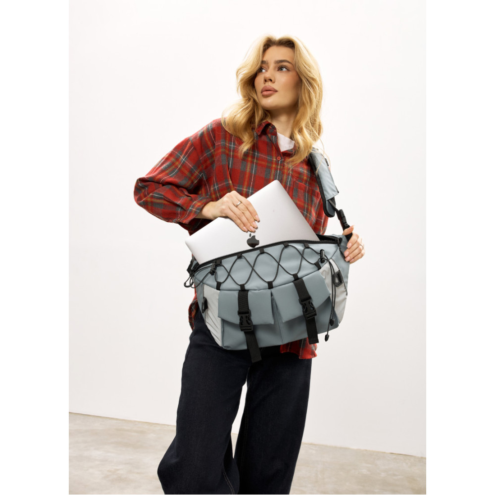 Жіноча cумка-бананка під ноутбук Sambag Urban Pro блакитна 46 × 26 см (51411210)