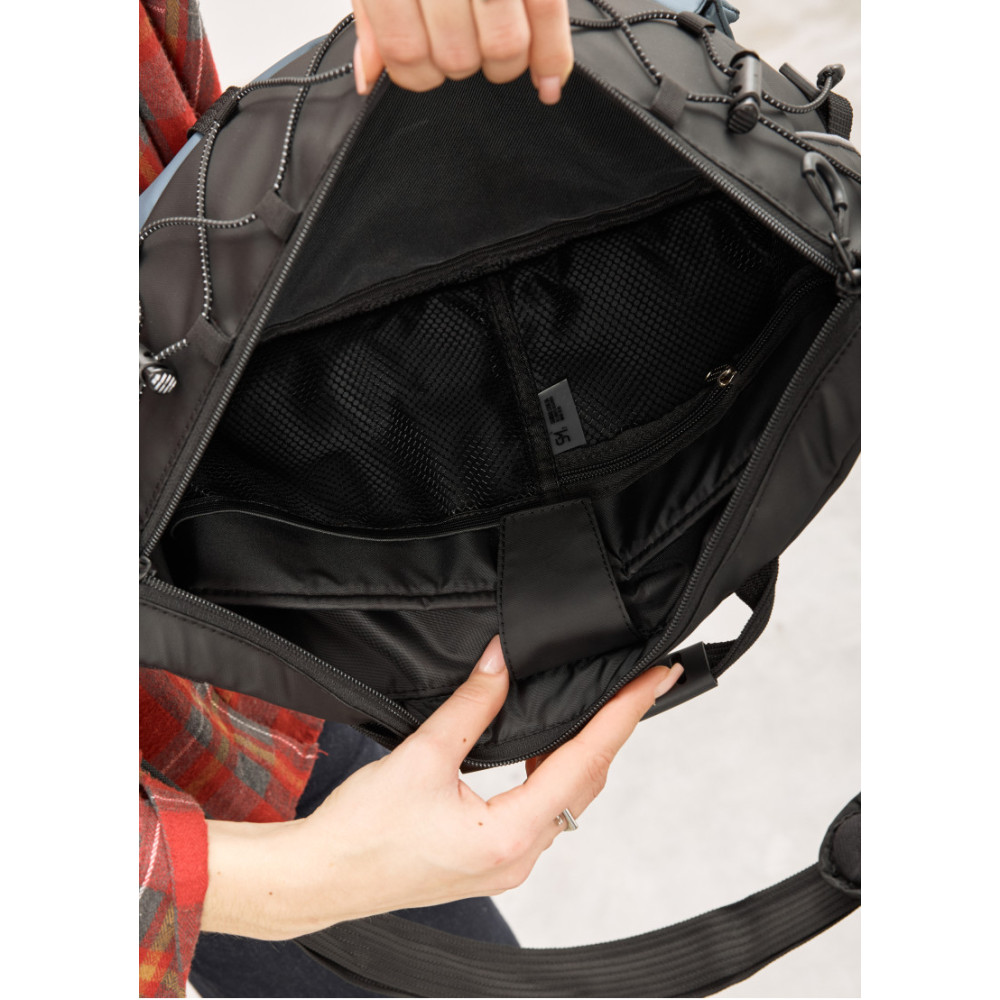 Жіноча cумка-бананка під ноутбук Sambag Urban Pro чорно-синя 46 × 26 см (51411215)