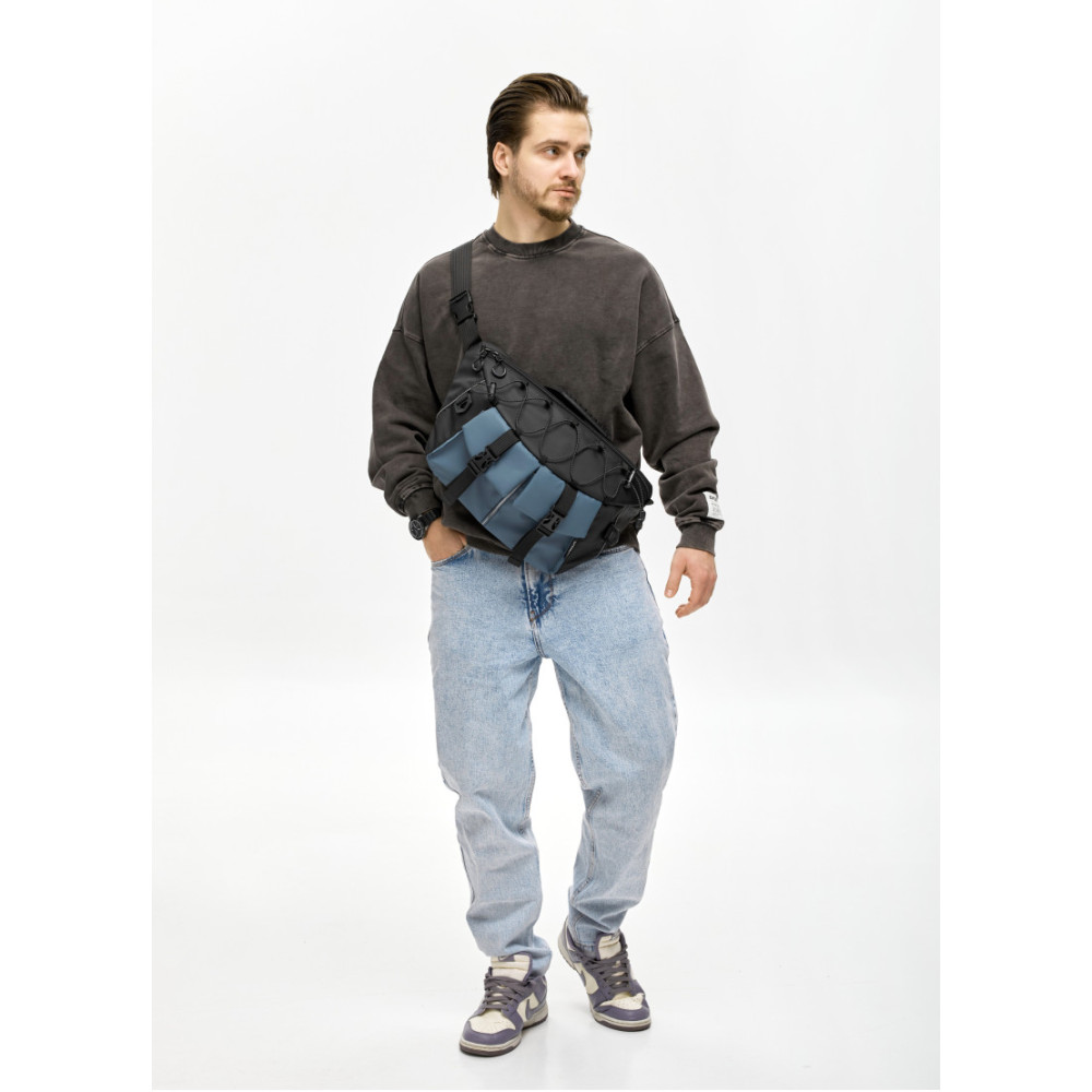 Чоловіча cумка-бананка під ноутбук Sambag Urban Pro чорно-синя 46 × 26 см (51411215m)