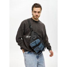 Мужская сумка-бананка под ноутбук Sambag Urban Pro черно-синяя 46×26 см (51411215m)