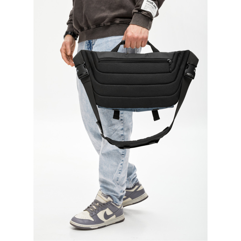 Чоловіча cумка-бананка під ноутбук Sambag Urban Pro чорно-синя 46 × 26 см (51411215m)