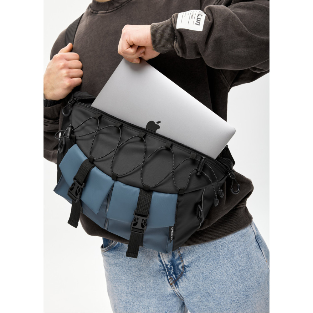 Чоловіча cумка-бананка під ноутбук Sambag Urban Pro чорно-синя 46 × 26 см (51411215m)