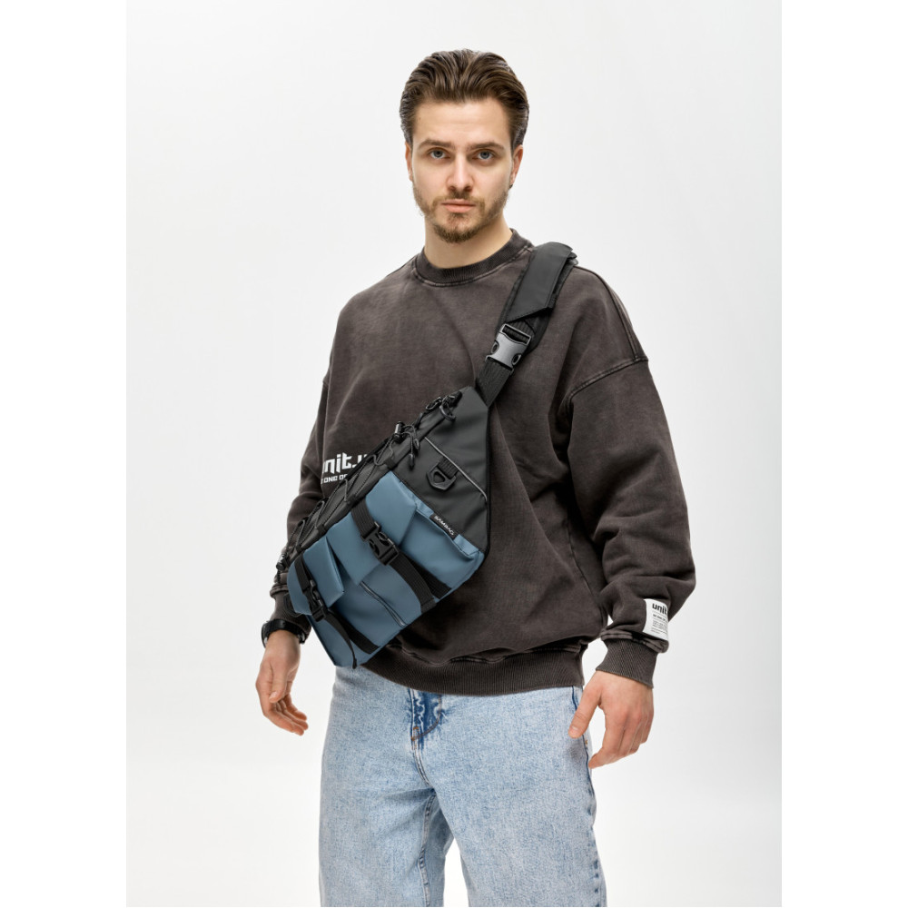 Чоловіча cумка-бананка під ноутбук Sambag Urban Pro чорно-синя 46 × 26 см (51411215m)