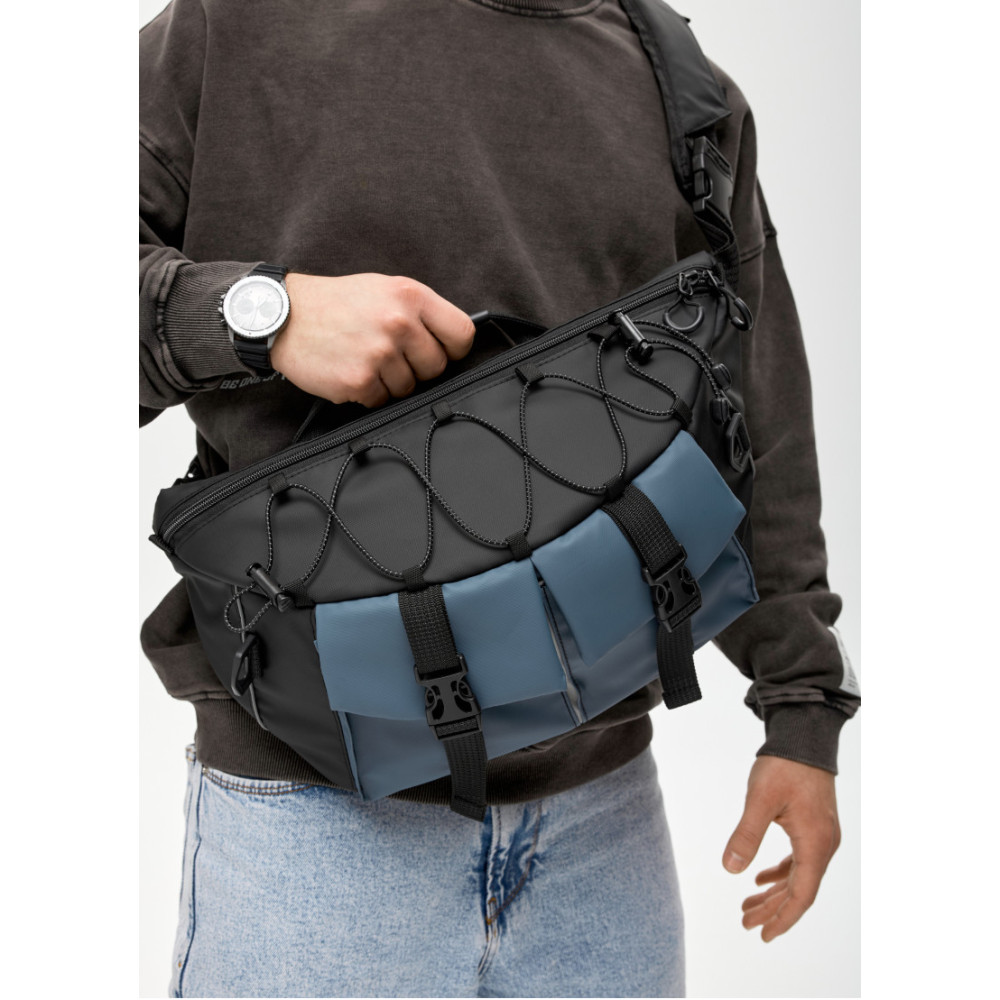 Чоловіча cумка-бананка під ноутбук Sambag Urban Pro чорно-синя 46 × 26 см (51411215m)