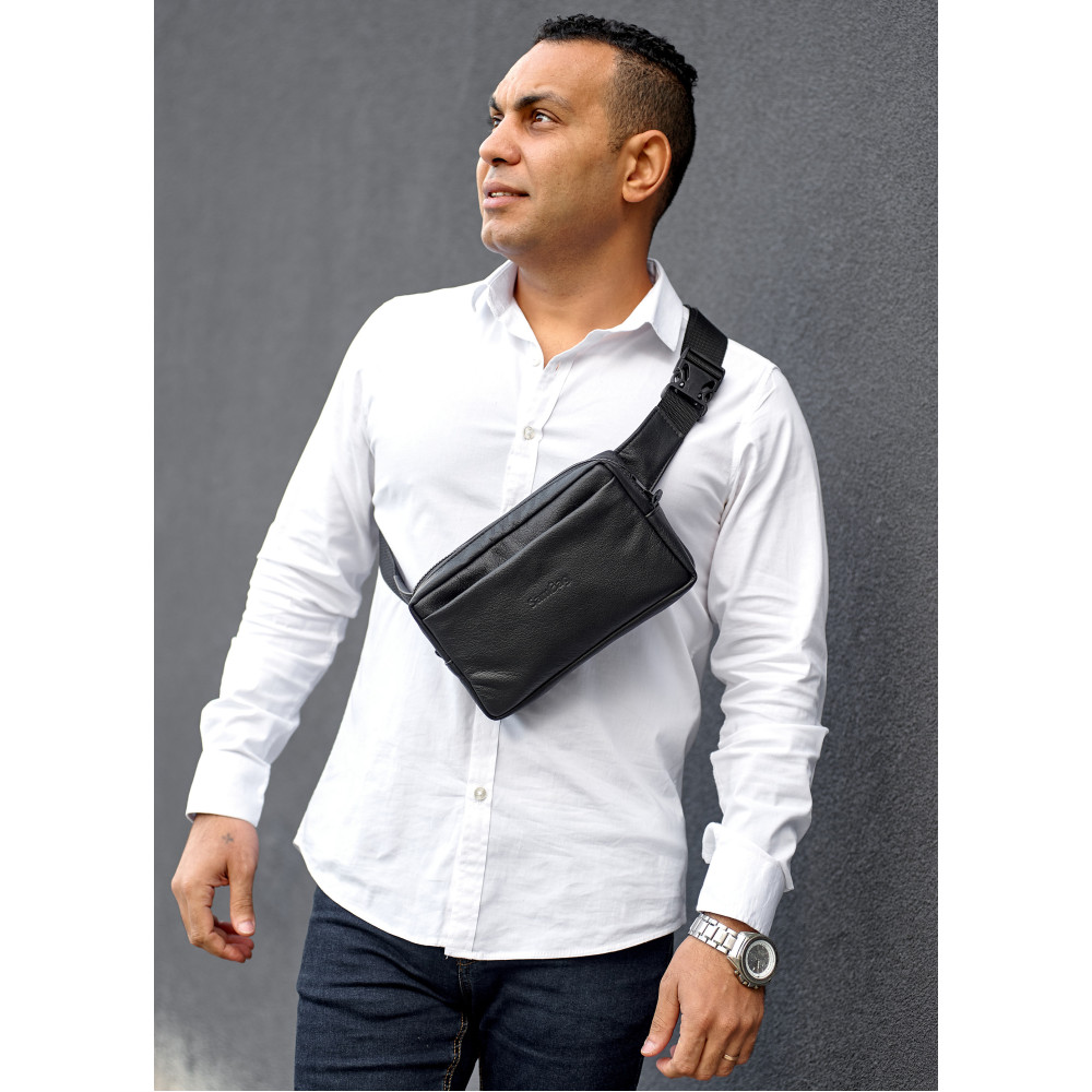 Чоловіча шкіряна сумка бананка Sambag 0ST чорна (88218101)