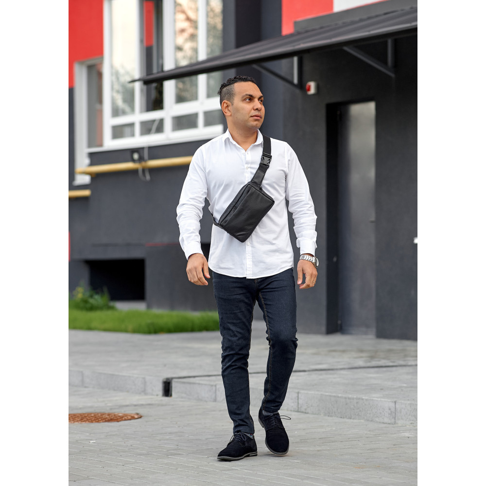 Чоловіча шкіряна сумка бананка Sambag 0ST чорна (88218101)