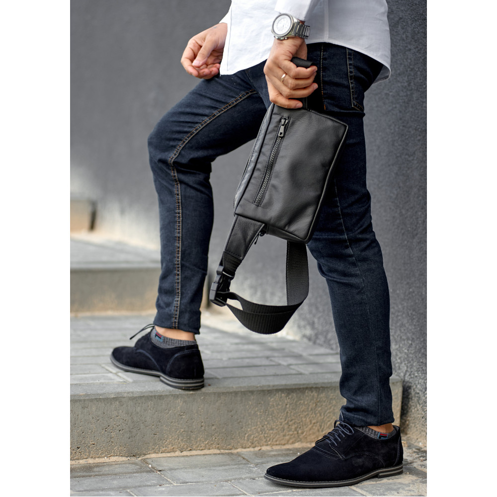 Чоловіча шкіряна сумка бананка Sambag 0ST чорна (88218101)
