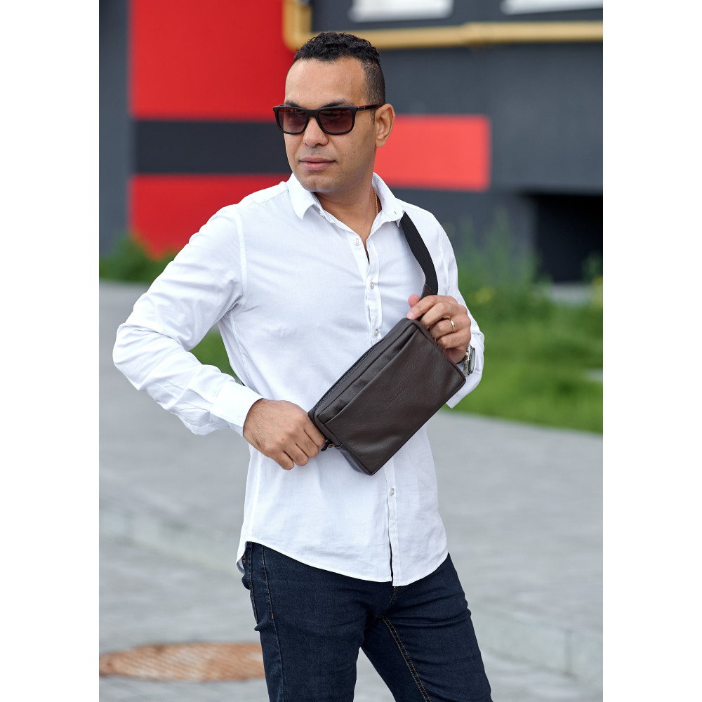 Чоловіча шкіряна сумка бананка Sambag 0ST коричнева шкіра (88218120)