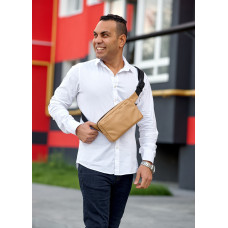 Чоловіча шкіряна сумка бананка Sambag 0ST бежева 26 × 16 см (88218111)