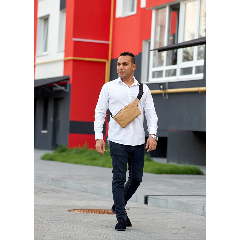 Чоловіча шкіряна сумка бананка Sambag 0ST бежева 26 × 16 см (88218111)