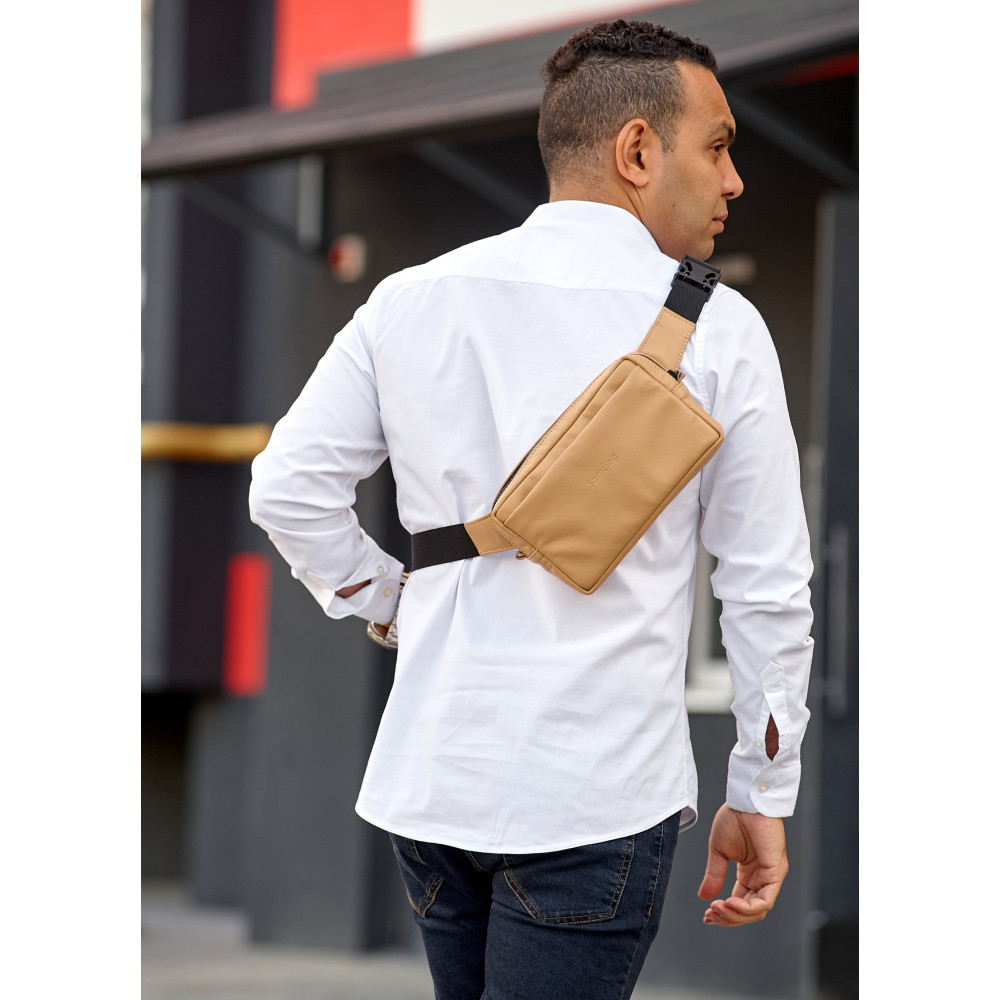 Чоловіча шкіряна сумка бананка Sambag 0ST бежева 26 × 16 см (88218111)