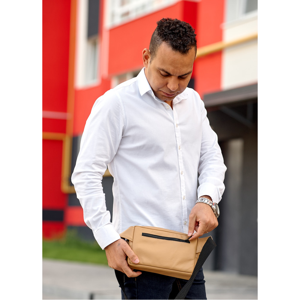 Чоловіча шкіряна сумка бананка Sambag 0ST бежева 26 × 16 см (88218111)