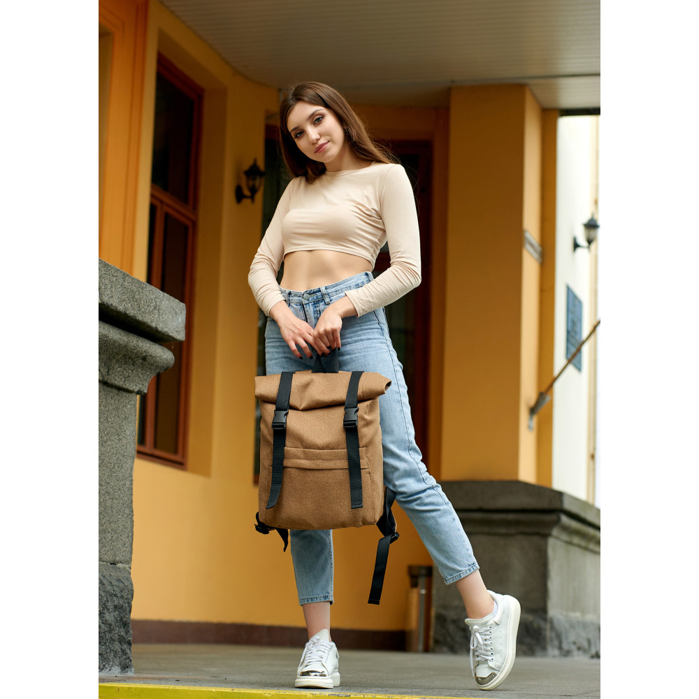 Жіночий рюкзак ролл Sambag RollTop LSH Коричневий тканевий 41 x 30 x 16 см (24211069)