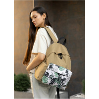 Женский рюкзак Sambag Active песочный тканевый с принтом "monstera" 40 х 33 х 14 см (11811144)