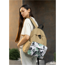 Жіночий рюкзак Sambag Active пісочний тканевий з принтом "monstera" 40 х 33 х 14 см (11811144)