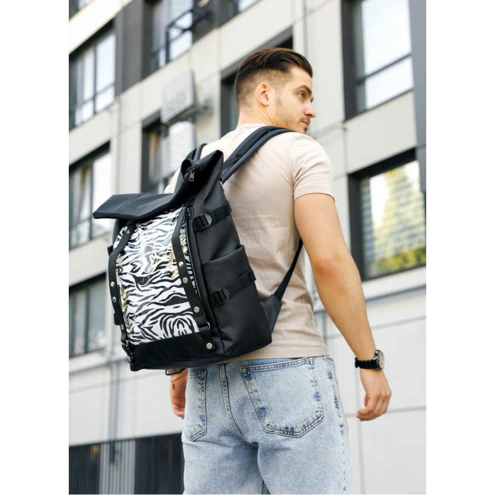 Рюкзак чоловічий Sambag RollTop Hacking чорний принт "Zebra" 41 х 30 х 16 см (24460146m)