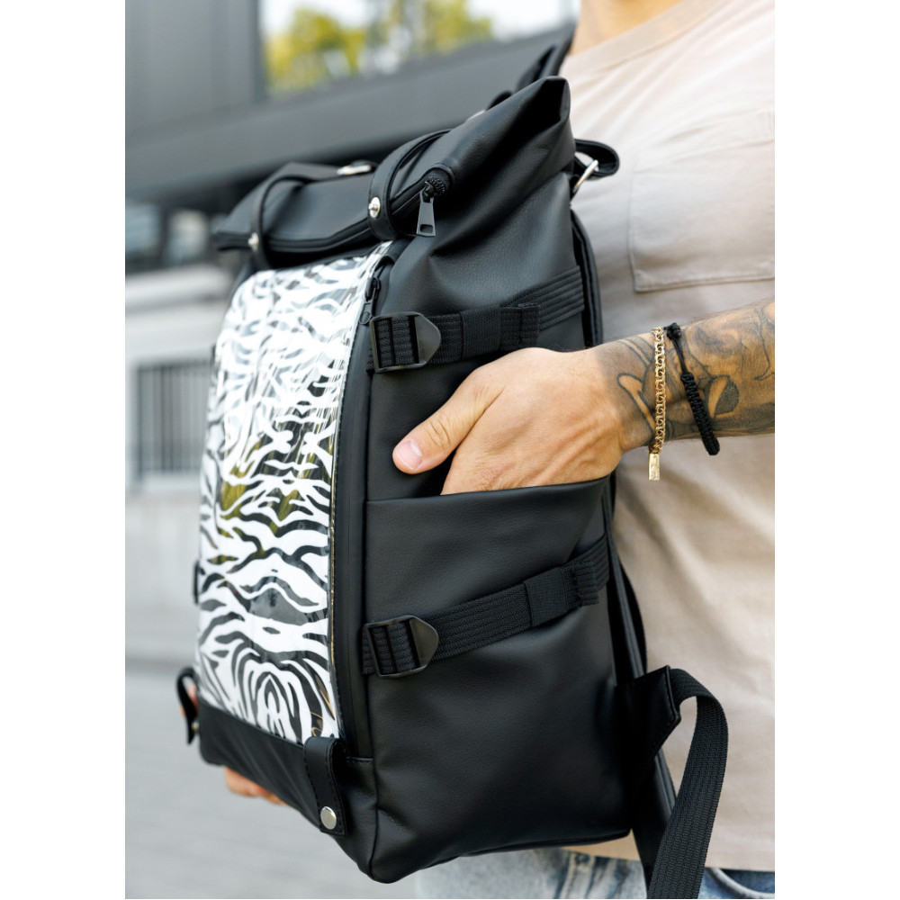Рюкзак чоловічий Sambag RollTop Hacking чорний принт "Zebra" 41 х 30 х 16 см (24460146m)