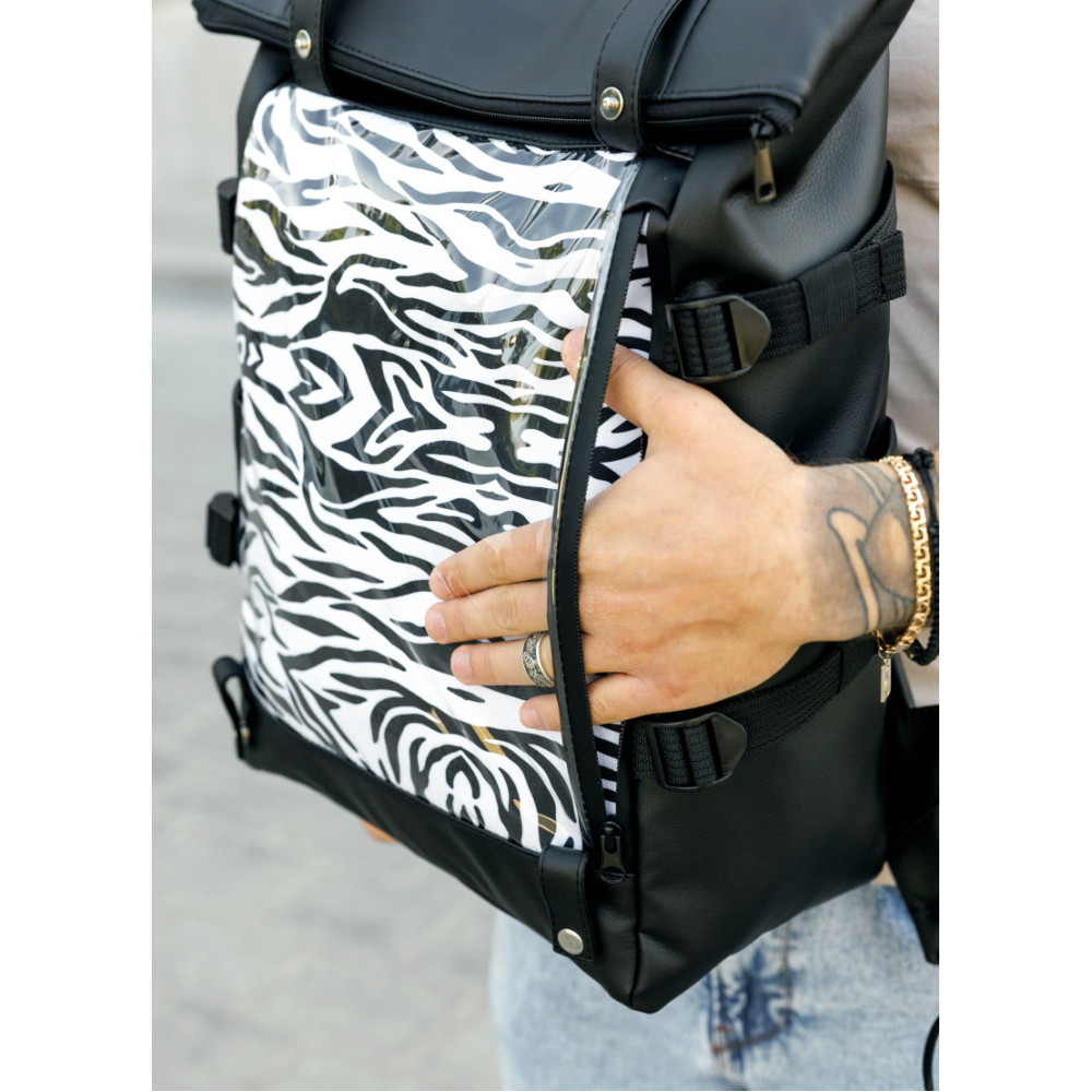 Рюкзак чоловічий Sambag RollTop Hacking чорний принт "Zebra" 41 х 30 х 16 см (24460146m)