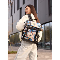 Женский рюкзак Sambag Aura черный с принтом "blue flowers" 39 х 29 х 13 см (24551722)