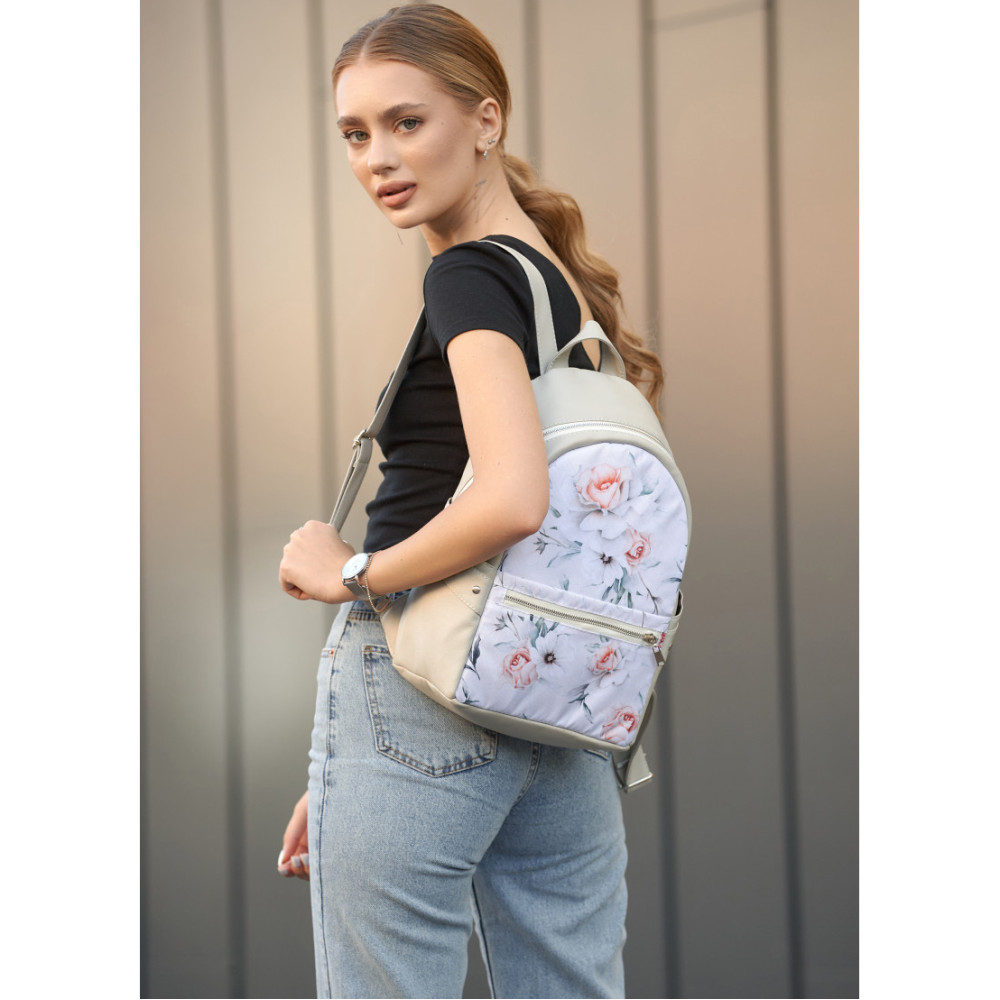 Жіночий рюкзак Sambag DALI з білим квітковим принтом 35 x 25 x 12 см (15379705)