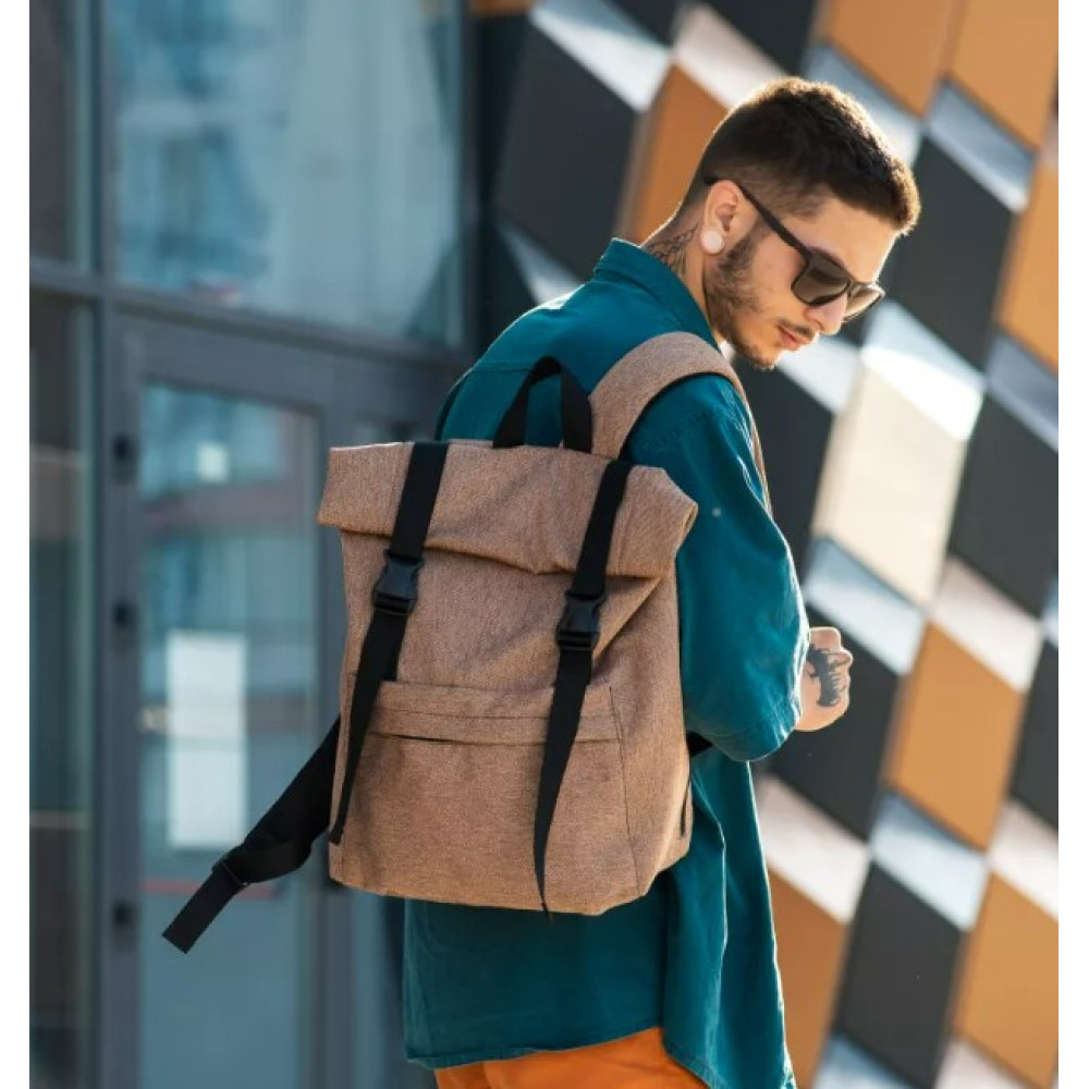 Чоловічий рюкзак Sambag RollTop Milton коричневий тканевий 41 х 30 х 16 см (24211069m)
