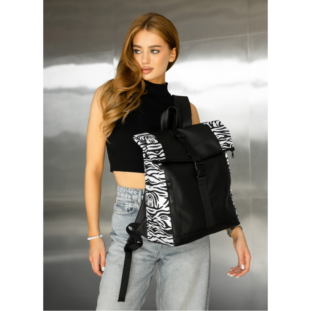 Жіночий рюкзак Sambag Roll Top One чорний принт "Zebra" 41 х 30 х 16 см (24208146)