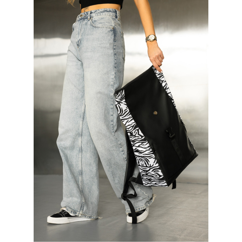 Жіночий рюкзак Sambag Roll Top One чорний принт "Zebra" 41 х 30 х 16 см (24208146)