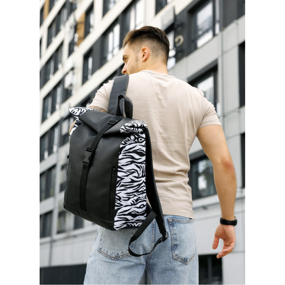 Чоловічий рюкзак Sambag Roll Top One чорний принт "Zebra" 41 х 30 х 16 см (24208146m)